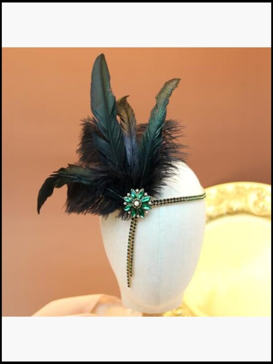 Vintage Style Feather Headband Rhinestone Tassel Great Gatsby Flapper Hair main image 6